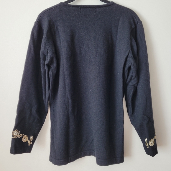 Vintage Danier Pure Virgin Wool Long Sleeve Crew Neck Sweater Black Pearl Gold - Picture 3 of 12
